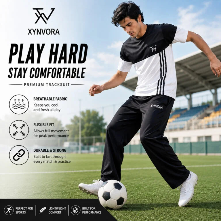 Men’s Premium Black White Tracksuit Set – Dry Fit Athletic Gym Wear, Casual Jogging & Lounge Wear