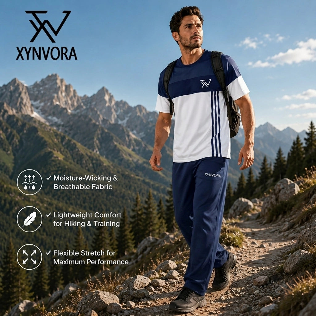 Men’s Premium Navy Blue + White Tracksuit Set – Dry Fit Athletic Gym Wear, Casual Jogging & Lounge Wear