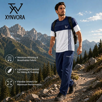 Men’s Premium Navy Blue + White Tracksuit Set – Dry Fit Athletic Gym Wear, Casual Jogging & Lounge Wear