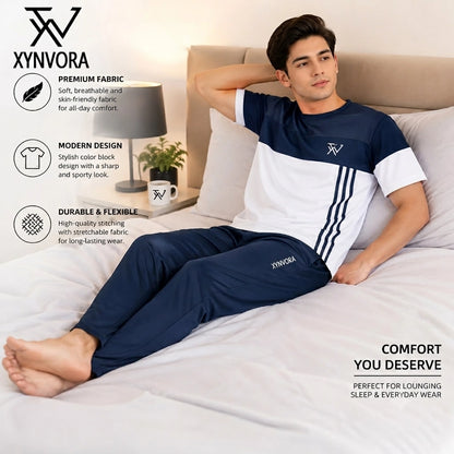 Men’s Premium Navy Blue + White Tracksuit Set – Dry Fit Athletic Gym Wear, Casual Jogging & Lounge Wear