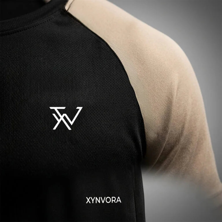Xynvora Premium Men’s Activewear Tracksuit Performance Raglan Short-Sleeve T-Shirt & Athletic Track Pants Set Black
