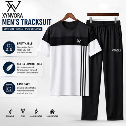 Men’s Premium Black White Tracksuit Set – Dry Fit Athletic Gym Wear, Casual Jogging & Lounge Wear