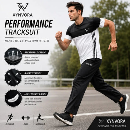 Men’s Premium Black White Tracksuit Set – Dry Fit Athletic Gym Wear, Casual Jogging & Lounge Wear