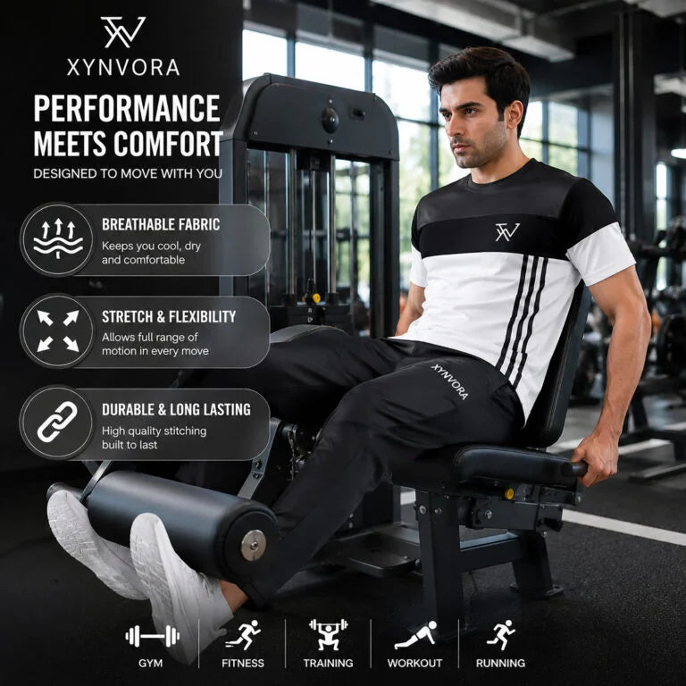Men’s Premium Black White Tracksuit Set – Dry Fit Athletic Gym Wear, Casual Jogging & Lounge Wear