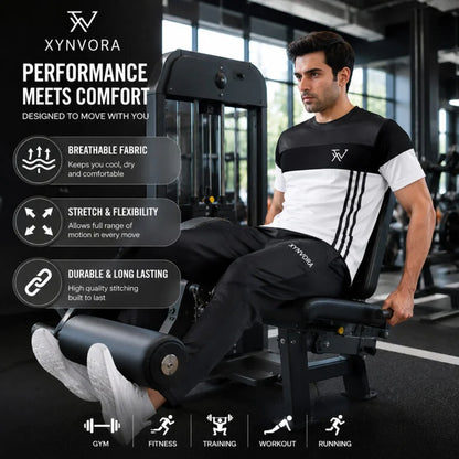 Men’s Premium Black White Tracksuit Set – Dry Fit Athletic Gym Wear, Casual Jogging & Lounge Wear