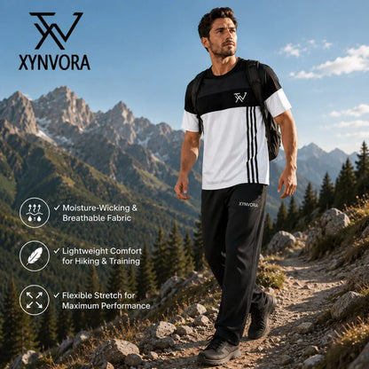 Men’s Premium Black White Tracksuit Set – Dry Fit Athletic Gym Wear, Casual Jogging & Lounge Wear