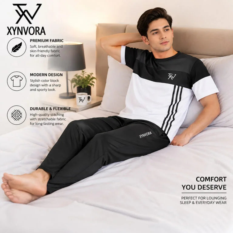 Men’s Premium Black White Tracksuit Set – Dry Fit Athletic Gym Wear, Casual Jogging & Lounge Wear