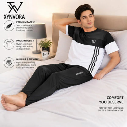 Men’s Premium Black White Tracksuit Set – Dry Fit Athletic Gym Wear, Casual Jogging & Lounge Wear
