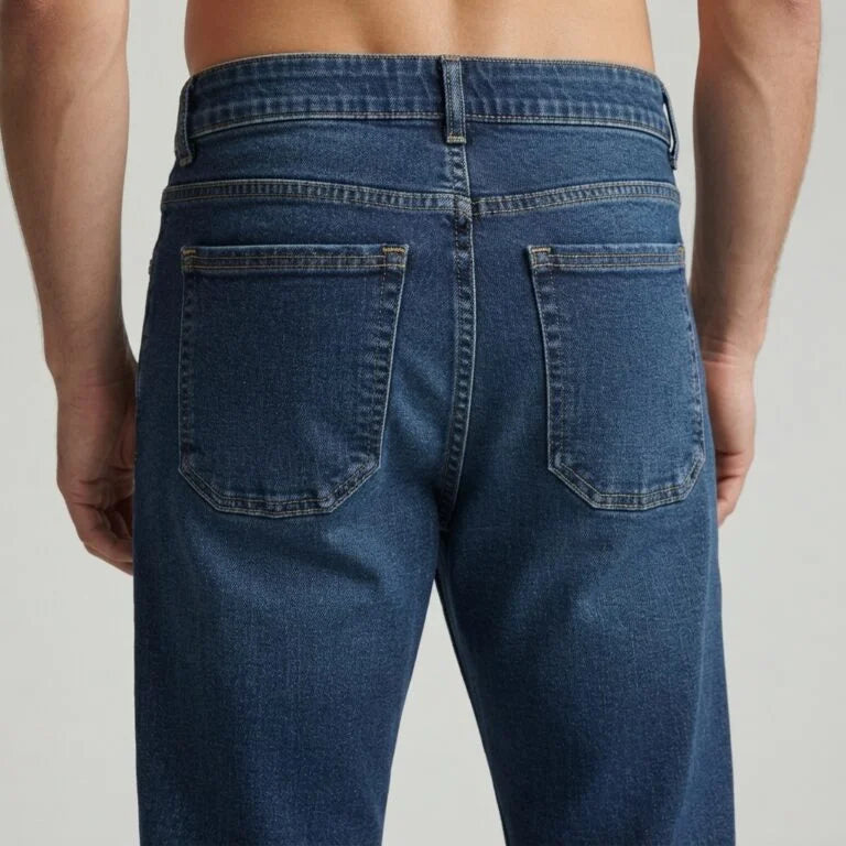 XYNVORA Premium Men’s Classic Dark Blue Denim Jeans – Regular Fit Casual Stretch Jeans