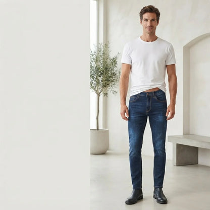 XYNVORA Premium Men’s Dark Blue Stretch Denim Jeans – Classic Slim Fit